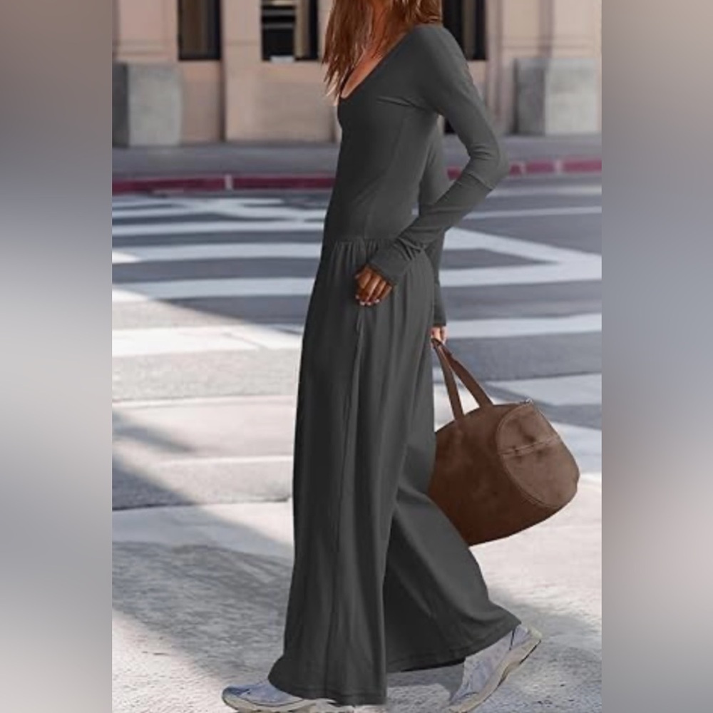 Light Gray Wide Leg Jumpsuit L - Picture 9 of 11